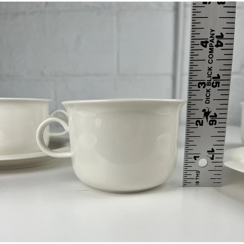 Arabia Finland Arctica White Cup & Saucer SET OF 4 MCM Minimalist